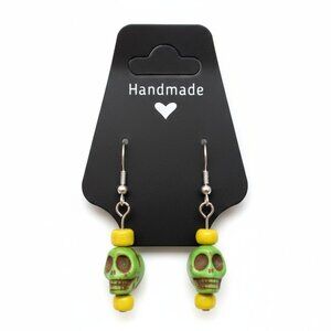 Earrings 💀 Green Skulls yellow beads - Shepherds Crook